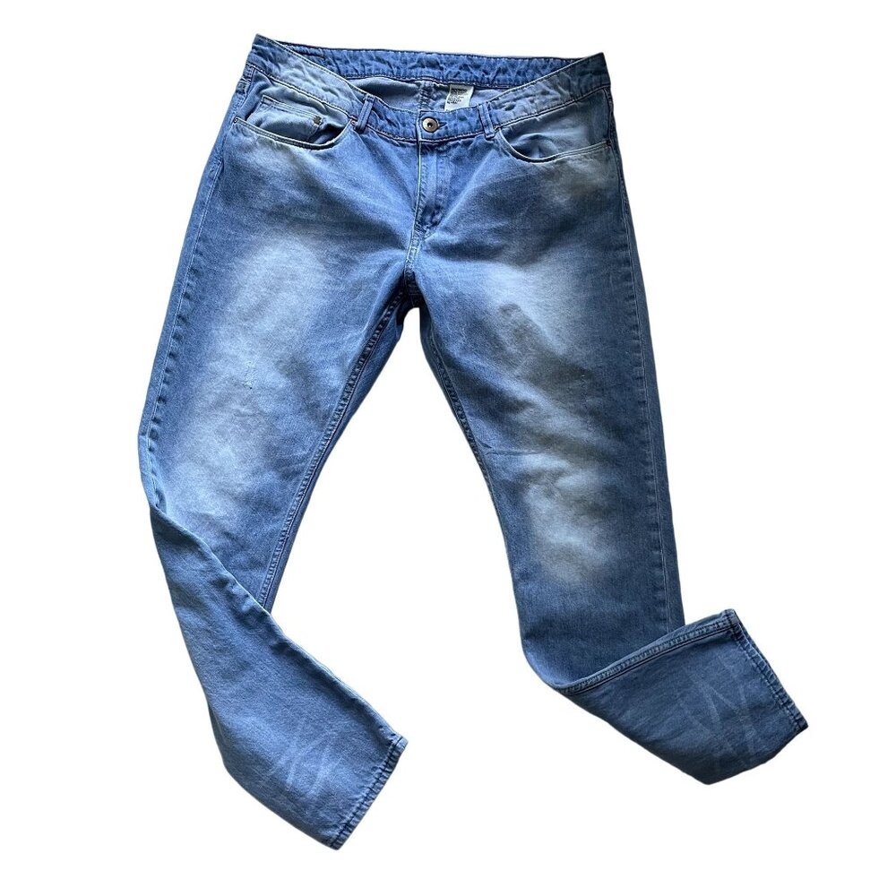 H & M Skinny Straight Leg Denim Blue Jeans Size 33 U Low Waisted Tapered Ankle P